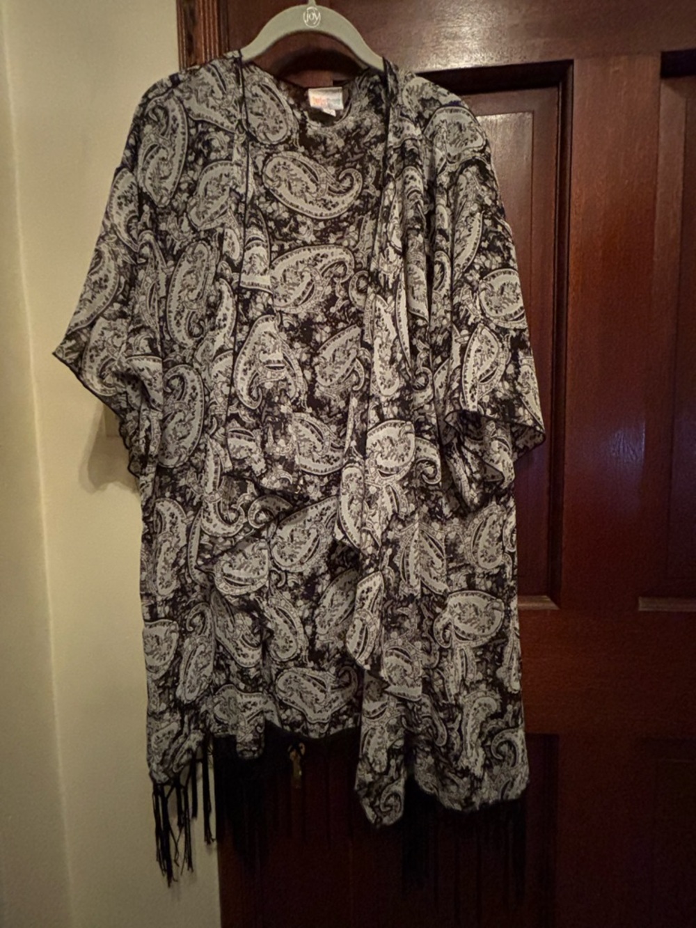 LuLaRoe Black and White Paisley Fringe Kimono